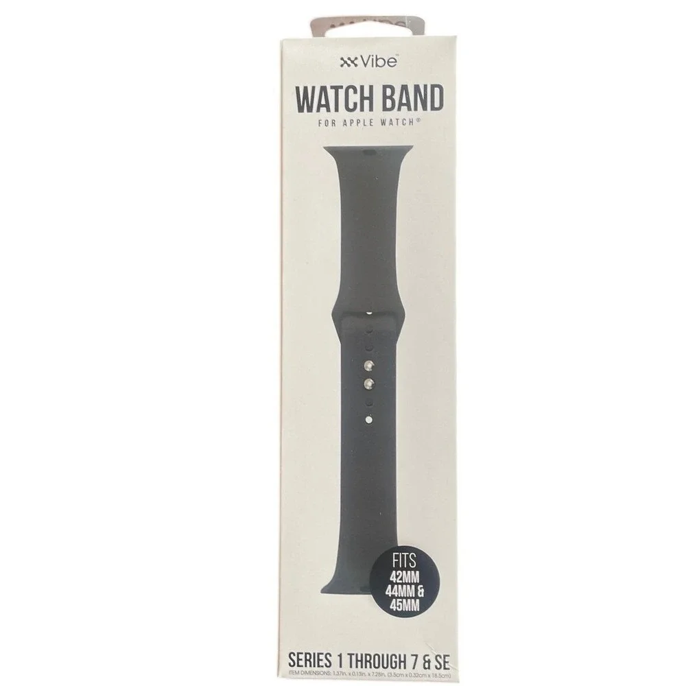 Vibe Apple Watch Band 42mm 44mm 45mm Black Silicone Series 1-7 SE‎ DG082622